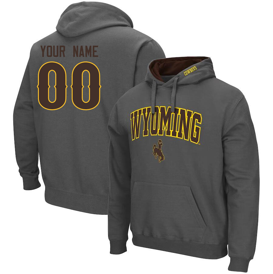 Custom Wyoming Cowboys Name And Number Hoodies-Charcoal